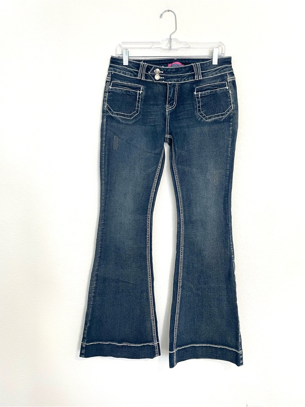 Edikted Blue Mid-Rise Flare Bootcut Jeans Contrast Stitching